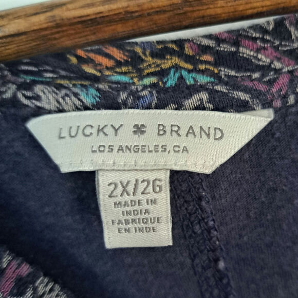 Lucky Brand Blue Multicolor Paisley Print Split Tail Women's 2X Short Sleeve - Picture 6 of 9